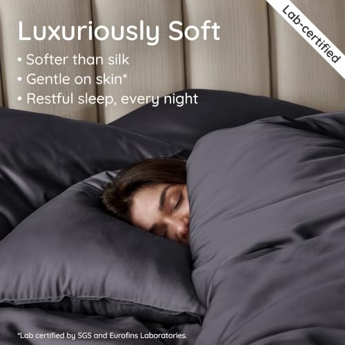 Image of Bambaw 100% Viscose Derived from Bamboo Duvet Cover Queen Size - 3 Piece Cooling Duvet Cover Set, Soft Duvet Cover Queen Size, Breathable Duvet Cover Set, No Comforter (Charcoal)