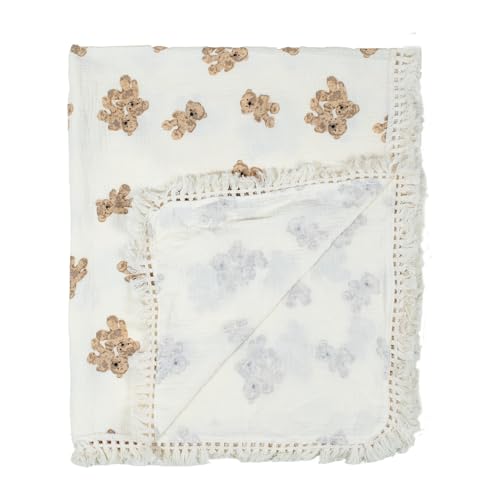 Manta de algodón personalizada para bebé con diseño de oso de peluche, perfecta para recién nacidos y niños pequeños, detalles de borla bohemia, versátil para todas las ocasiones