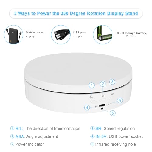 Remote Motorized Rotating Display Stand, Electric Rotating Platform with 5.74/7.08/8.66in Replacement Covers, 3 in 1 Turntable with Rechargeable Battery for Live Streaming Video Shoot Photography