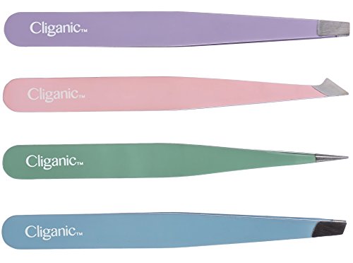 Image of Cliganic Tweezers For Eyebrows, Women Facial Hair & Men, Set of 4 With Case