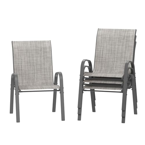 Image of Amopatio Patio Chairs Set of 4, Outdoor Stackable Dining Chairs for All Weather, Breathable Garden Outdoor Furniture for Backyard Deck(Light Grey)