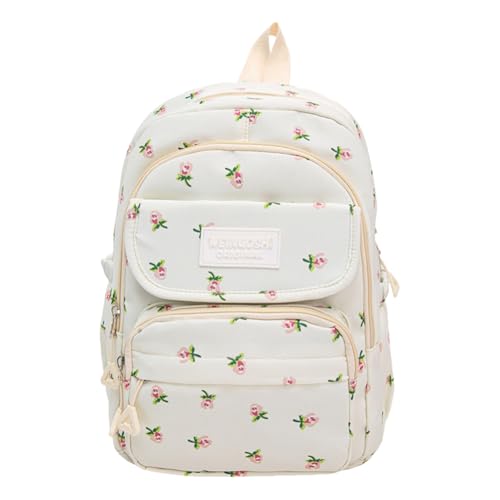 Nylon Floral Big Laptop Backpack Girl Casual Bookbag(Pink Flower)