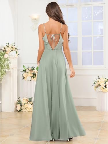 HHSIyz Spaghetti Straps Chiffon Bridesmaid Dresses for Women with Slit Ruffles Long Formal Evening Party Gown2