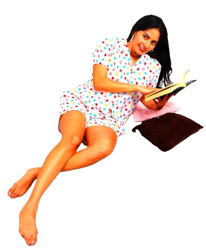 Image of Women's and Girls Cotton Printed Relaxed Night Suit Set of Top & Shorts Set II Sleepwear Set