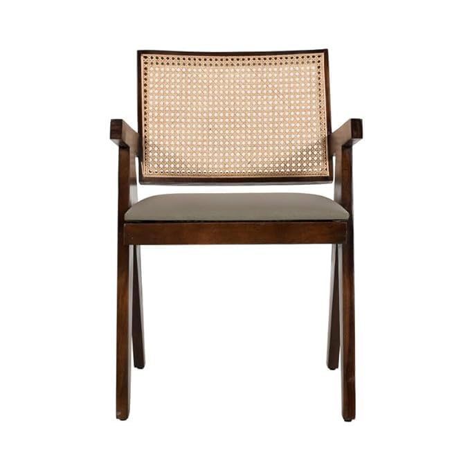 Image of Furniture Solid Sheesham Wood Arm Chair with Cushion and Cane Back Support Chair Living Room Bedroom Home Wooden Armchair Furniture Garden Balcony Outdoor & Indoor set (walnut finish set off 2)