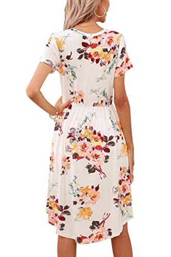 Lainab Womens Floral Summer Casual Pockets Flowy Midi Knee Length Dress Ivory M #TOP4