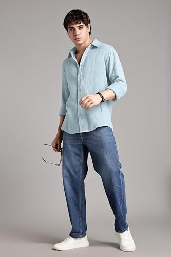 Image of FYLTR Men's 100% Cotton Solid Color Textured Shirt - Full Sleeves | Casual Shirts for Men | Comfortable & Soft | Stylish Shirt