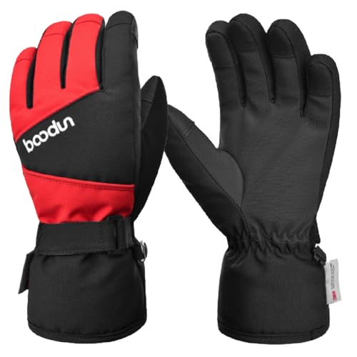 Azarxis Guantes de Invierno Niño Anti-Viento Dedo Completo para Moto Ciclismo Esquí Unisex (L/XL, 02 - Negro y Rojo)