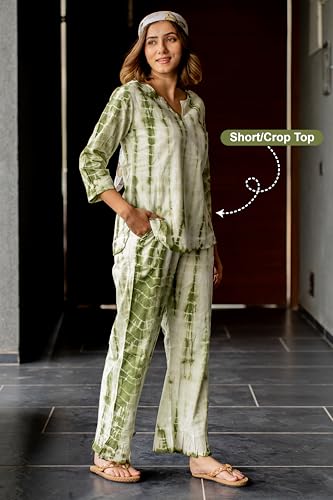 Image of MIRCHI FASHION Pure Cotton Cord Set | Shibori Printed Short Kurti with Palazzo Pant | Ethnic Co-ord Set for Women | Summer Office Wear