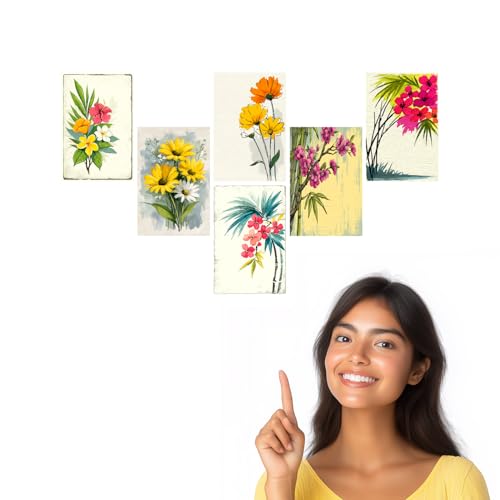 Image of SiddArtify Tropical Floral Wall Art Prints Set - Botanical Flower Poster Decor for Living Room Bedroom Office - Set of 2-4x6 Inch - Board (Pack of 6) - Sticker (Pack of 6)