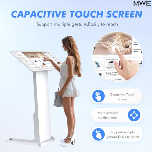 Image of MWE 43 Inch Touch-screen Self Service Kiosk, Floor Standing Digital Signage Display, FHD Information Kiosk, 2 Speakers, Interactive Display for Mall Navigation /Self-Ordering /Advertising /Retail Store