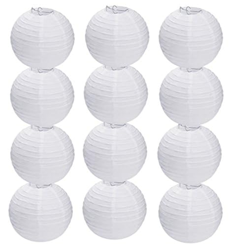 Clonynix 12Pcs 8 Inch White Paper Lanterns Decorative Chinese Japanese Hanging Round Paper Lanterns Lamp for Birthday Wedding Christmas Bridal Home Decor Party Decoration