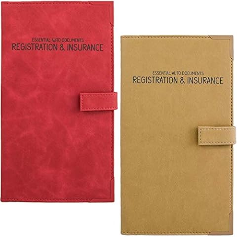 PlusXpres Auto Insurance and Registration Card Holder - Vehicle Glove Box Document Organizer - Car Essential Paperwork Holder for DMV, AAA, Contact Information Cards - RED + BEIGE BUNDLE Cover