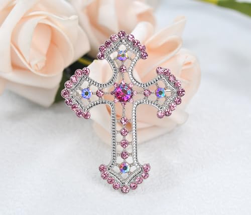 Image of Gyn&Joy Sparkle Crystal Rhinestones Holy Cross Brooch Pin Jewelry For Women Men
