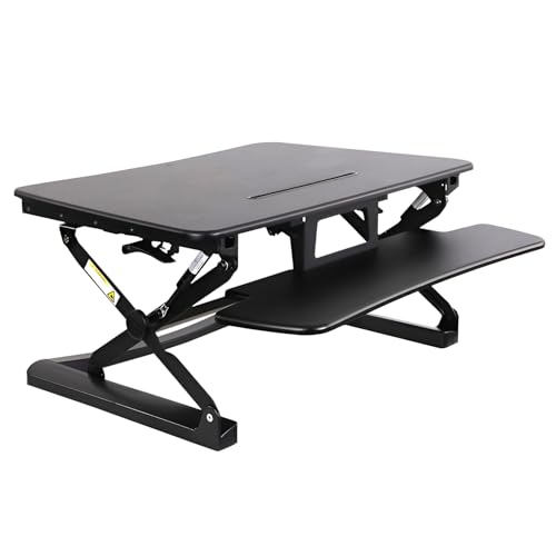 Image of Ergonorms Professional Sit and Stand Workstation Height Adjustable Engineered Wood and Powder Coated Metal Finish Table Desk, Black