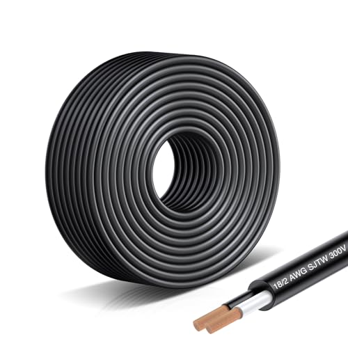 18 Gauge 2 Conductor Electrical Wire Cable 32.8FT (10M), 18AWG Stranded Electric Hookup Wire 18/2 SJTW OFC Flexible Low Voltage Cable Wire for LED Strips Lamps Lighting Automotive, UL Listed