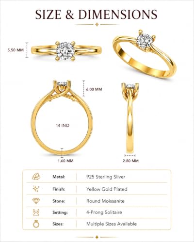 Image of 925 Sterling Silver Classic Round Moissanite Valentino Promise Solitaire Ring For Women | 18k Gold Plated Fine Jewelry for Women | AAA+ Quality Engagement Ring | Best Gift