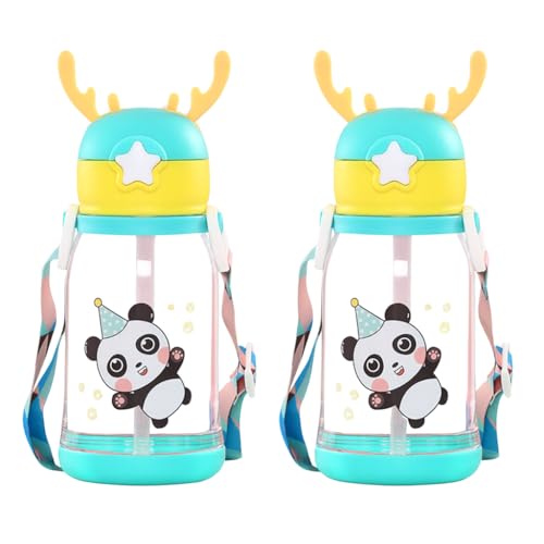 Antlers Water Bottle for Kids 600ml BPA Free | Soft Silicone Sipper Transparent Bottle for Boys & Girls | Reusable Leak Proof with Strap for School, Sports, Travel & Outdoor Use – Pack of 2 (Green)