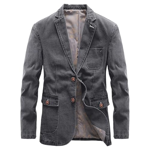 Blazer vaquero para hombre con solapa con muesca, informal, deportivo, moderno, ligero, gris, talla mediana