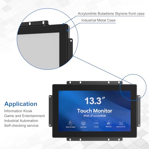 Image of 13.3 Inch 1000 Nits High Brightness 10 Points Open Frame Touch Display, Industrial PCAP Touchscreen Monitor, VGA+HDMI+DVI Port - 16:9-1920 x1080