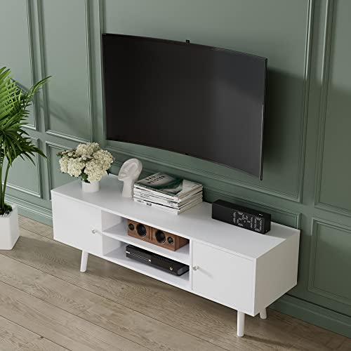 Cozy Castle Wood Tv Stand For 50/55/60 Inch Tv, Modern Entertainment Center With Large Storage, Media Console Tables For Living Room Bedroom And Office, White #TOP2