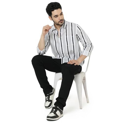 Image of Spykar Men's Relaxed Fit N /A Half Sleeve Striped Casual Shirts