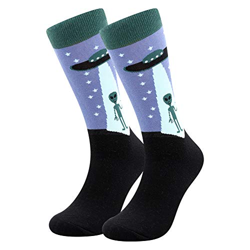 BONANGEL Ensemble de chaussettes de bureau à motif humoristique en coton peigné pour homme (1pair-Alien)