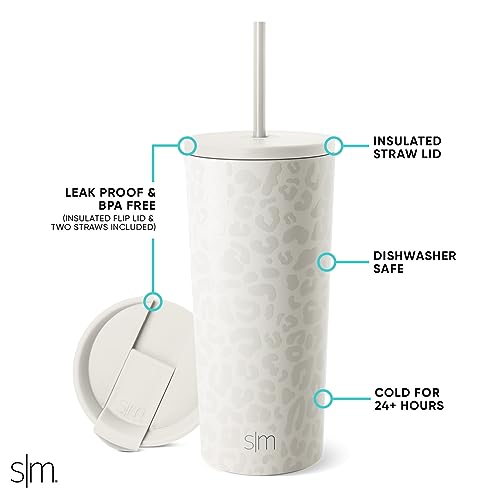 Image of Simple Modern Classic Tumbler with Straw Lid | Insulated Iced Coffee Cup Reusable Stainless Steel Water Bottle Travel Mug | Gifts for Women Men Her Him | 20oz | Cream Leopard