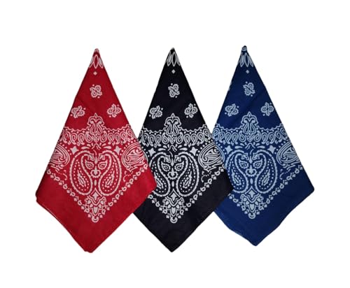 Shivanifashions Bandanas Multi-Purpose Bandanas Paisley Cowboy Polyester Headbands 22x22 inch (Set Of 3Pcs) (Paisley 1)