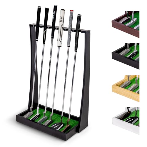 GoSports Premium Wooden Golf Putter Stand - Indoor Display Rack - Holds 6 Clubs - Black