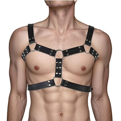 Pu Leather Harness for Men, Mens Shoulder Harness Belt Costume Body Chest, Sexy Punk Body Harness, Adjustable Buckle Clothes Rave Outfits for Men