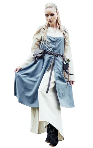 Leonardo Carbone® Damen Überkleid Inka | Ärmelos Für Bewegungsfreiheit | Perfekt Für Rollenspiel-Events | Karneval, Halloween, Cosplay, LARP, Mittelalter, Wikinger | 100% Baumwolle Taubenblau L/XL