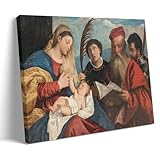 Renaissance-Poster von Madonna und Kind mit Heiligen von Tizian, religiöses Thema, Wandkunst für Wohnzimmer, Wandkunst, ästhetisches Leinwandgemälde, Bild, Wohnzimmer-Dekor, Wohnrahmen, 40 x 60 cm