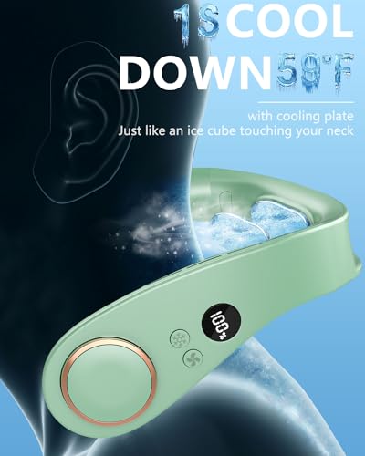 Image of Personal Neck Air Conditioner with Cooling Plates, 5500mAh Long Battery Life, Silent Wearable Cooling Neck Fan, Bladeless lightweight Headphone Fans for Hot Flash Women Adult Outdoors, Light Green