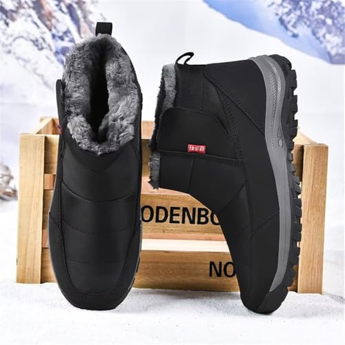 Jakcuz Mens Waterproof Warm Faux Fur Hook and Loop Snow Boots Size 38-48 Cotton High Top Non-slip Walking Boot Shoes4