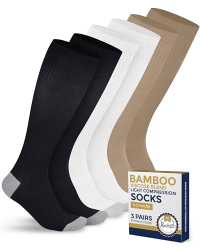Image of Pembrook Bamboo Viscose Light Compression Socks - 3 Pairs | 8-15 mmhg Compression Socks | Knee High Comfort Support Socks