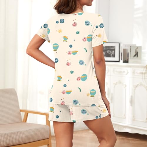 Image of Findsweet Pajama Set for Women 2 Piece Lounge Set Soft Sleepwear Summer Casual Short Pjs Sets with Pockets M-3XL