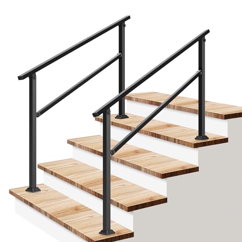 Image of VIVOSUN 2-Pack Outdoor Handrail, 4 Step Stair Handrail, 54 inch x 36 inch Fits 1 to 4 Steps, Wrought Mattle Iron Handrail for Concrete Steps, Porch Steps, One-Step Assembly, 2 Packs, Black
