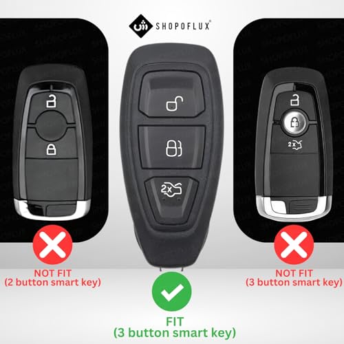 Image of SHOPOFLUX Metal Key Cover Compatible for Ford Ecosport 3 Button Smart Key (Blue Silicone)