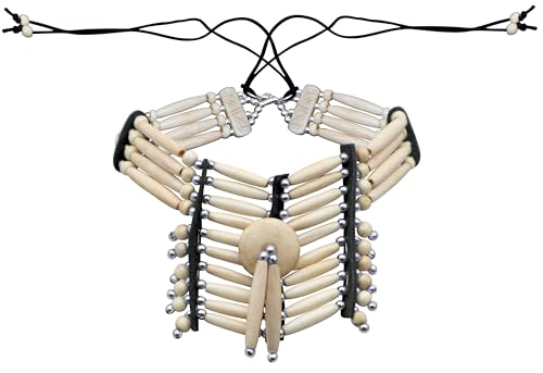 outROAR Gear Breastplate Choker Necklace Native American Indian Style, Buffalo Bone - Handmade Traditional Hairpipe Beads - Adjustable Bone Choker for Women and Men Beige Tan