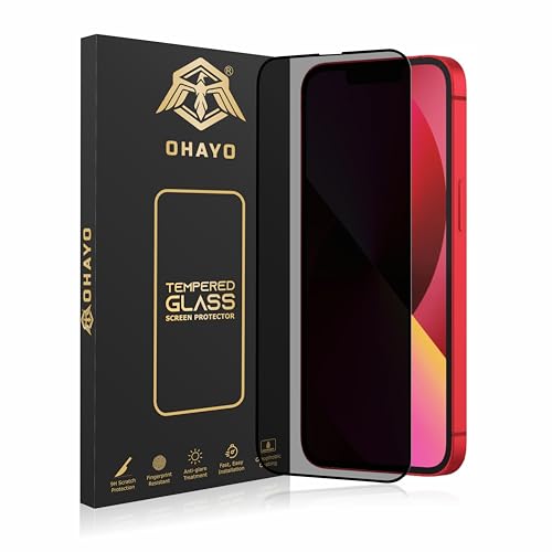 Image of OHAYO Privacy Tempered Glass Screen Protector Compatible with iPhone 13 / iPhone 13 Pro / iPhone 14 - Anti-Spy Filter, 9H Hardness, HD Clarity, Bubble-Free Installation, Case Friendly, Fingerprint Resistant