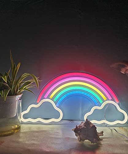 Rainbow Neon Signs for Bedroom Hanging/Standing Led Wall Decor Acrylic Handmade Advertising Sign Night Light for Home Bar Beer Window Shop Room Pub Decoration Operated by USB