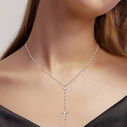 EVER FAITH Y-Shaped Necklace 925 Sterling Silver Jewelry Dainty CZ Cross Pendant Lariat Necklaces for Women4