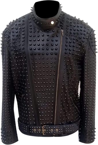 Men's New Black Punk Rock Biker Studded Leather Jacket - Vintage Retro Motorcycle Gothic Punk Rock Studded Leather Jacket