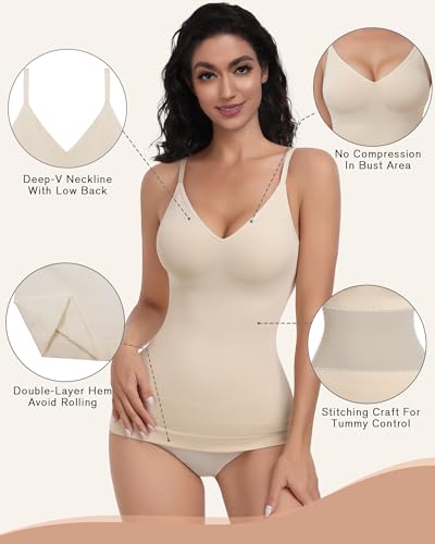 Image of EUYZOU Womens Tummy Control Shapewear Tank Tops Seamless V-Neck Compression Tank Tops Body Shaper Camisole