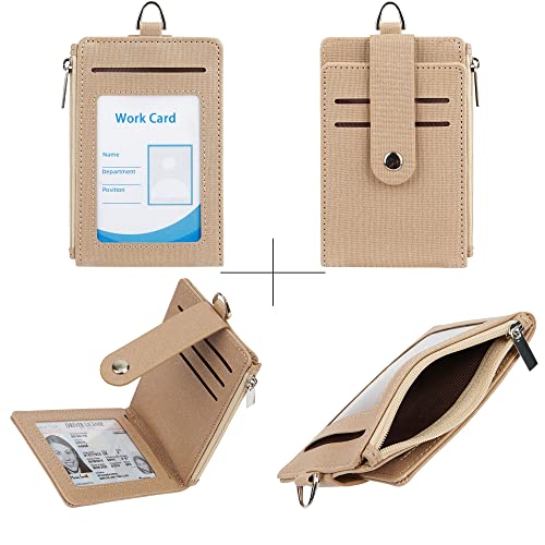Image of Women & Men Keychain 7 Card Slots Card Holder Case Zipper Slim Minimalist Front Pocket Wallet with 2 ID Window, Champagne Gold, 7 Cards, Minimalist