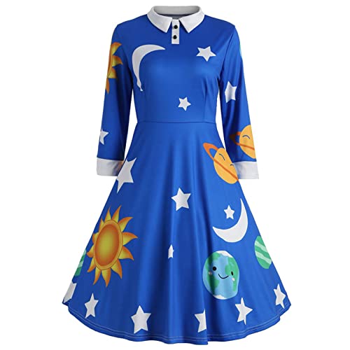 Amazon.com: GAANBODI Halloween Dresses for Woman Womens Halloween Costume  Vintage Miss Frizzle Dress Sun Moon Star Printed Planet Dresses #01-Blue  Small : Clothing, Shoes & Jewelry