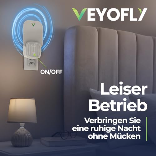 VEYOFLY Indoor Fliegenfalle – Steckdosen-Fliegenfalle für Fruchtfliegen und Stubenfliegen – Geruchlos und sauber (1 Gerät + 3 Klebefallen)