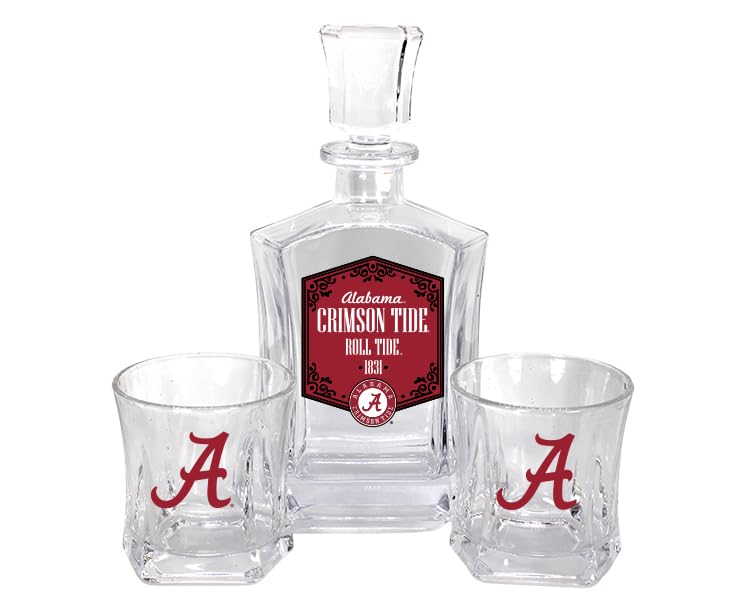 Alabama Crimson Tide Decanter Set with Two Rocks Glasses 25oz