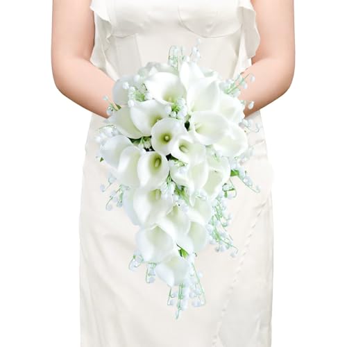 Roahosy Buquê de lírio Calla para noiva, buquê de noiva em cascat...